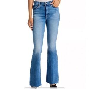 Mother Women Blue Denim Jeans Size 28 Medium Wash Raw Hem Flare Bootcut